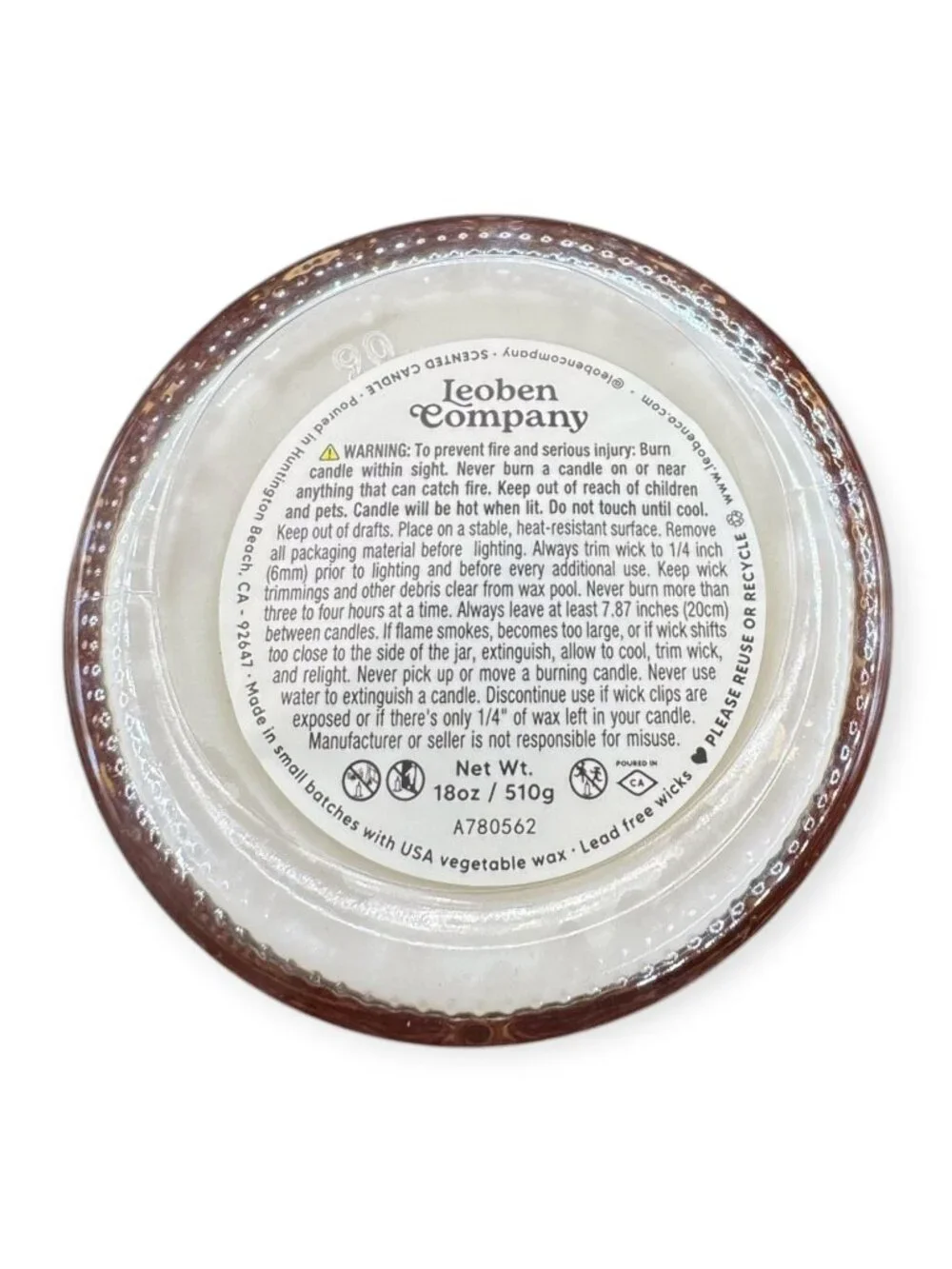Leoben Company Leather Santal Vegan Soy Wax Blend Candle, 18 Oz